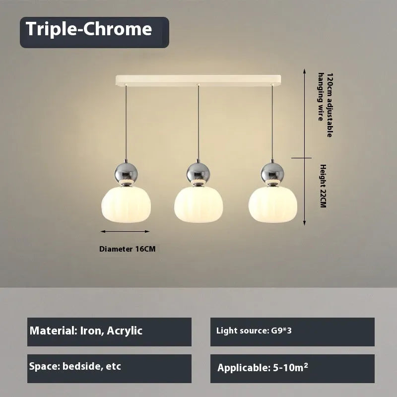 Nordic style alloy pumpkin chandelier ceiling light for bedroom in cream colour