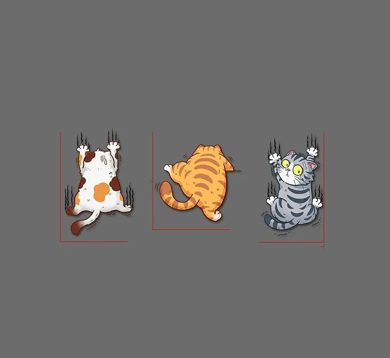 Scratch cat car sticker set three PVC decals in big medium small sizes