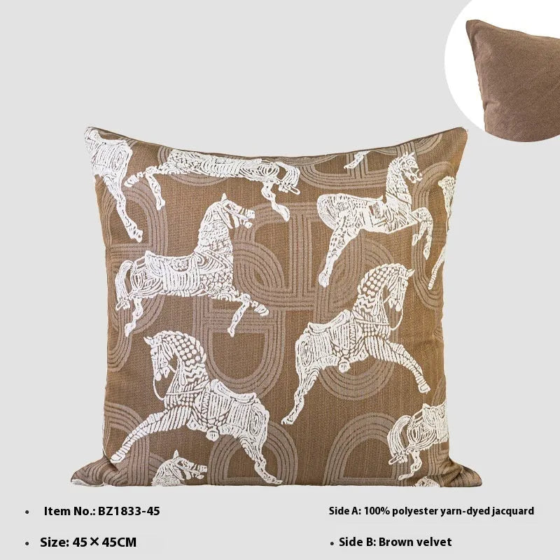 Chinese style 45cm square cushion with geometric Maillard pattern in brown tones