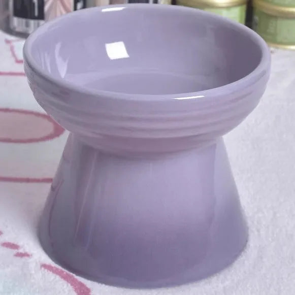 Black ceramic pet bowl with high neck protector and anti-tumble base design