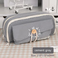 Korean-style canvas pencil case in green, beige, blue, and grey colours with large capacity for pens