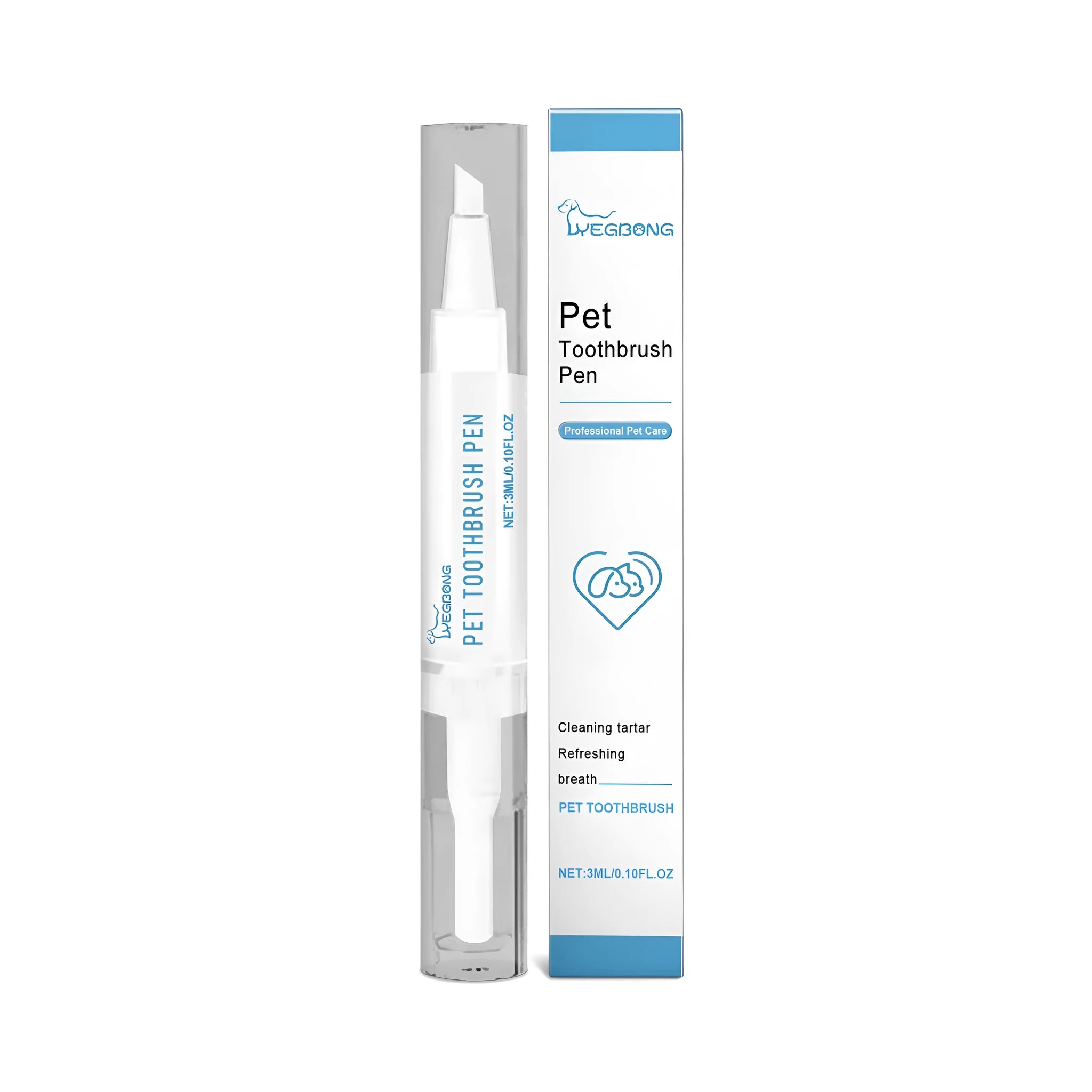 Pet teeth cleaning brush with 3ml gel capacity measuring 1.1cm wide by 12.5cm long