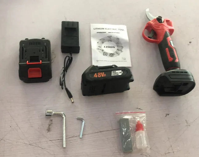 Electric pruning knife with lithium battery and brushless motor in plastic storage case