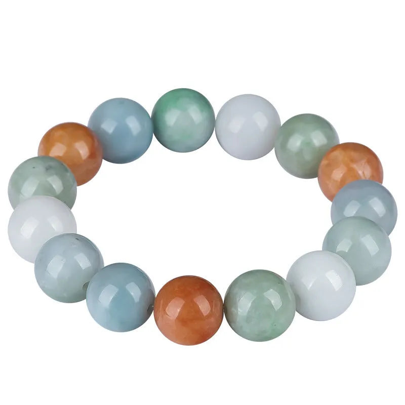 Women's Myanmar jade bracelet with three-colour 13mm round beads and certificate