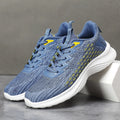 Women's lavender purple Flyknit running shoes with mesh lining and striped pattern on a white background.
