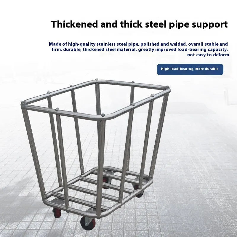 Stainless steel hotel linen trolley housekeeping cart with blue or brown bag and 4, 8 or 10 tube options