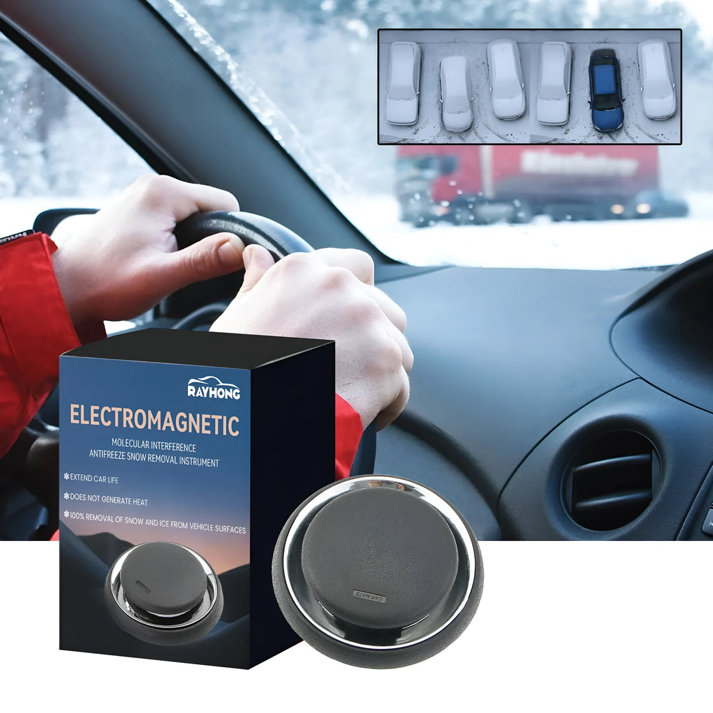 Compact black portable car deicing instrument for melting windscreen ice and snow.