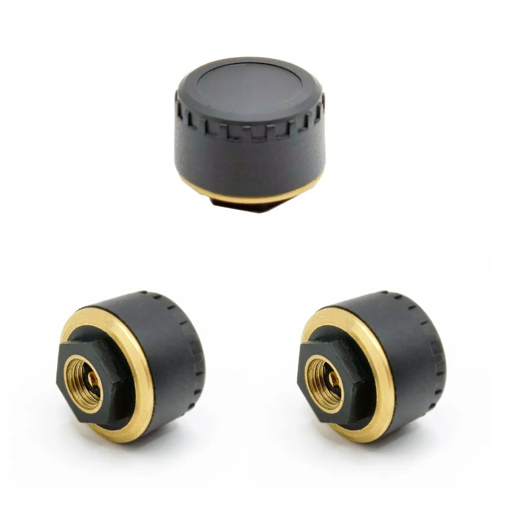 Black Bluetooth tyre pressure monitor sensor set with IP67 rating and app display capability for cars