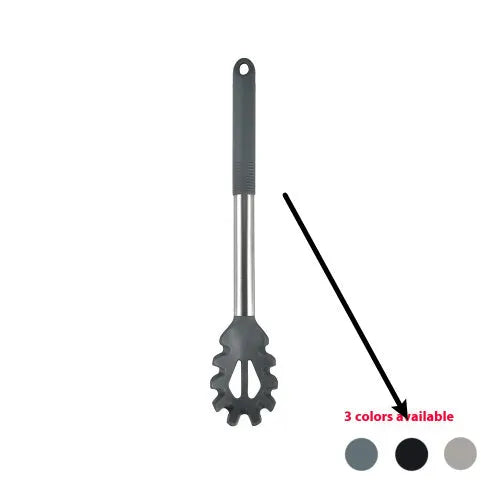 12-piece silicone kitchen utensil set with rotating storage bucket in black, includes spatula, ladel, and cooking tools