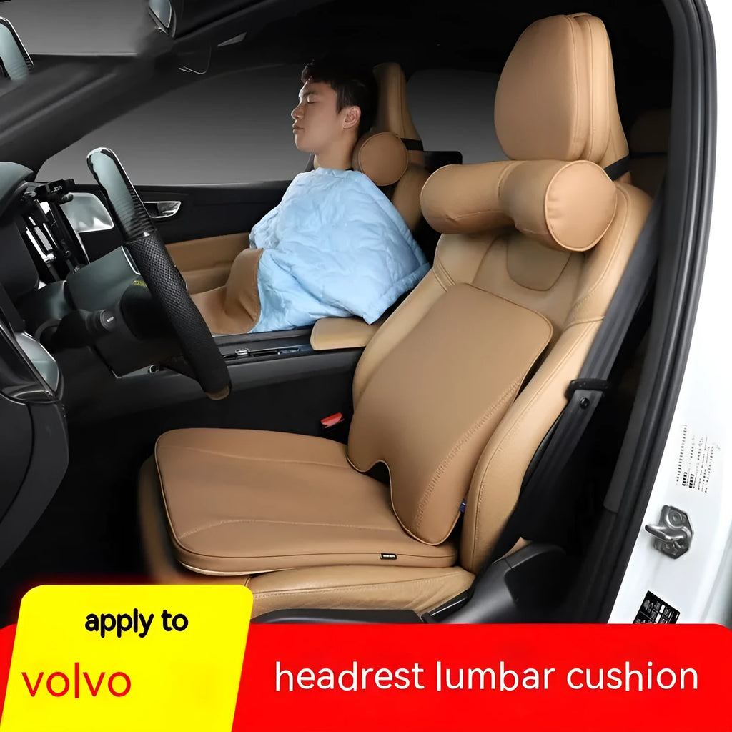 Volvo car headrest neck pillow with lumbar support cushion in minimalist design