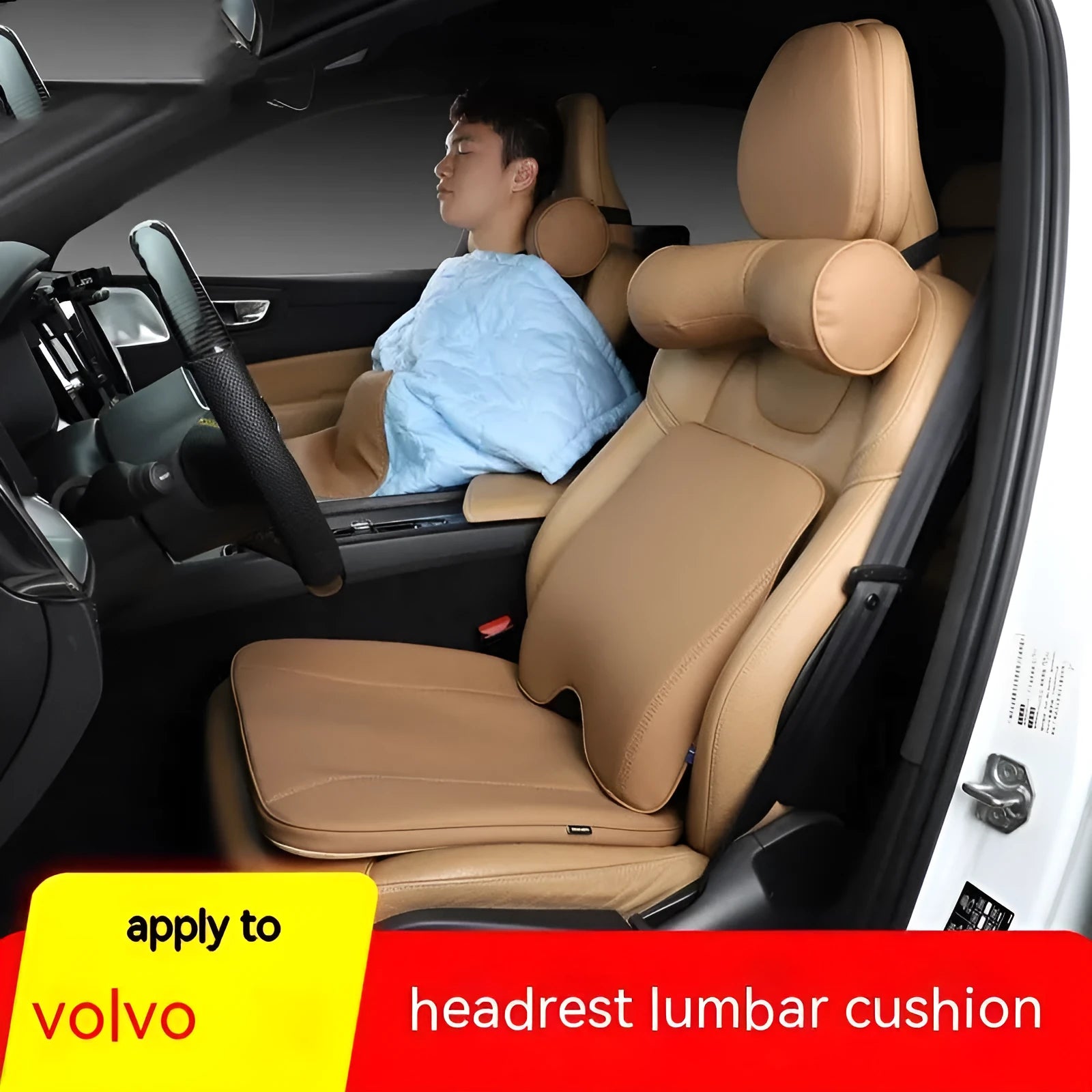 Volvo car headrest neck pillow with lumbar support cushion in minimalist design