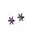 Purple flower-shaped alloy earrings with electroplated finish, retro floral design jewellery for women
