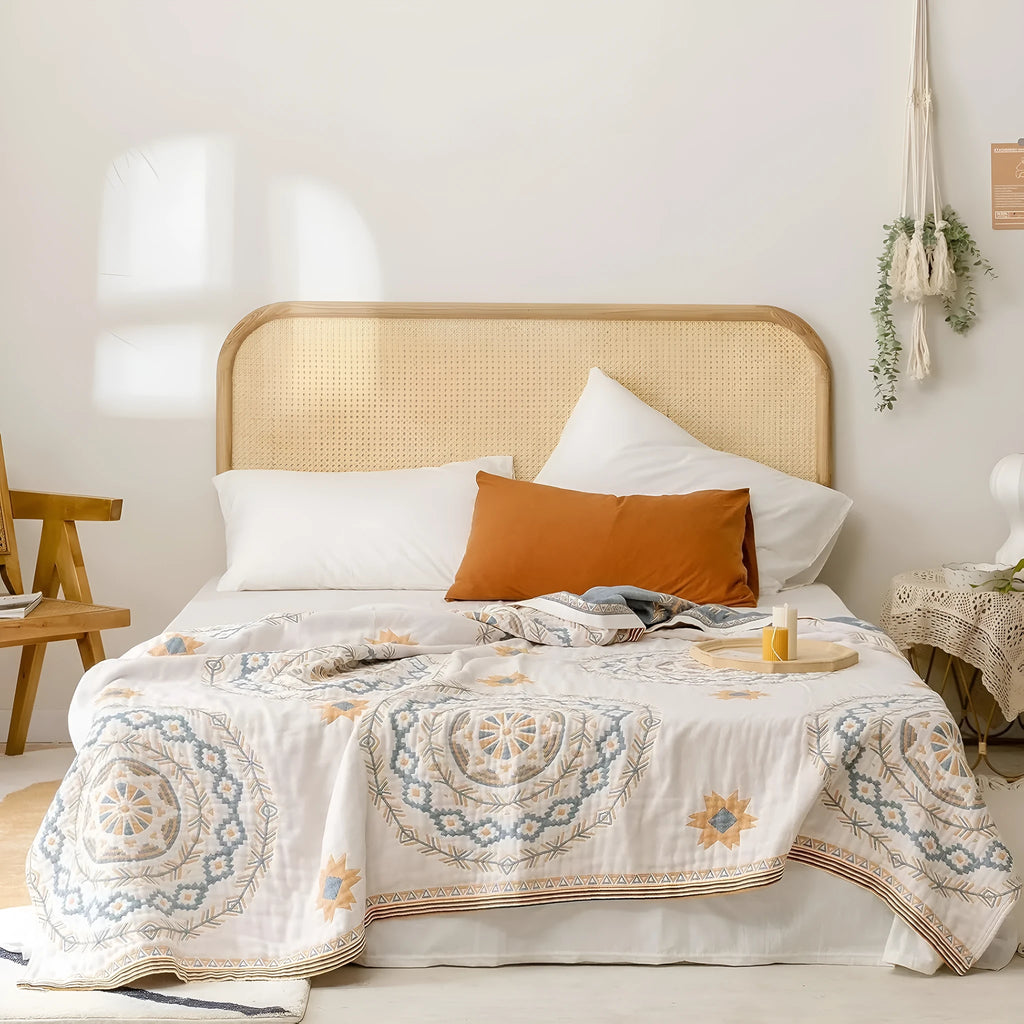Cotton towel blanket with geometric pattern in modern simplicity style showing full design