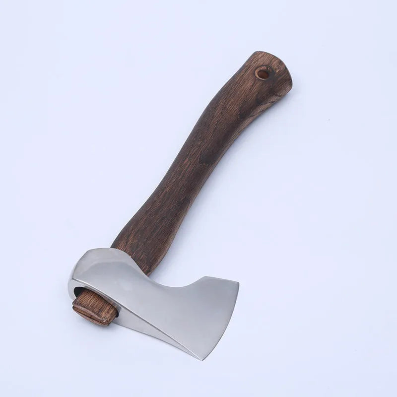 Camping axe with wooden handle and high carbon steel head for outdoor wood cutting