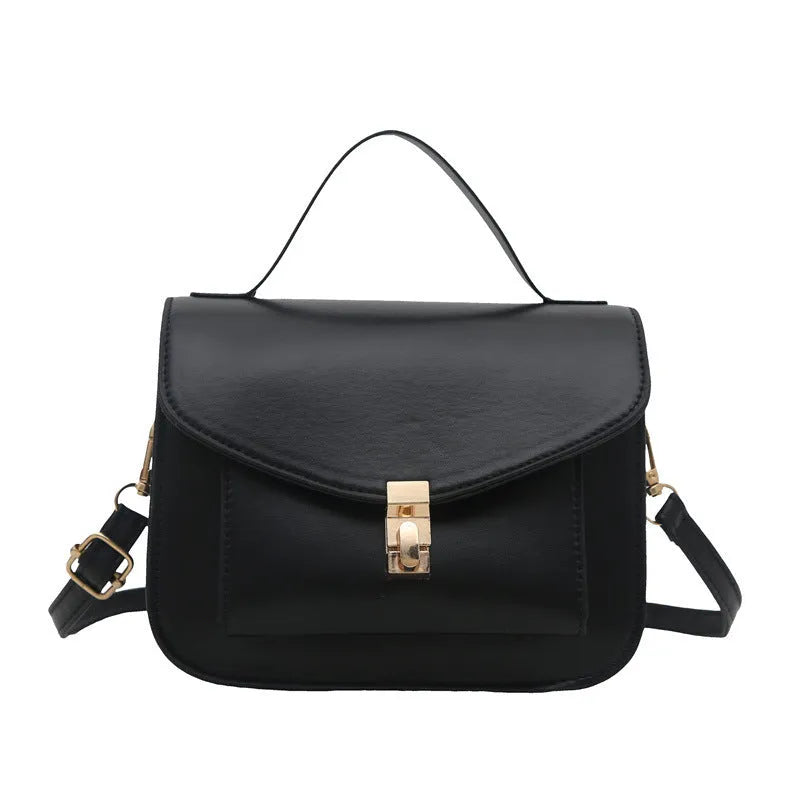 Retro shoulder messenger bag in horizontal square design with document compartment