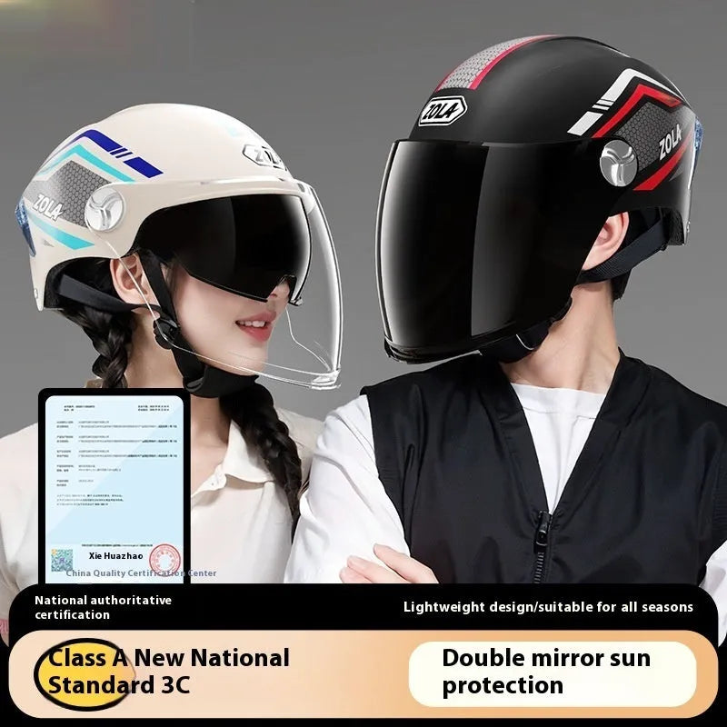 3C certified ABS universal motorcycle half helmet with double mirror sun visor in various colours