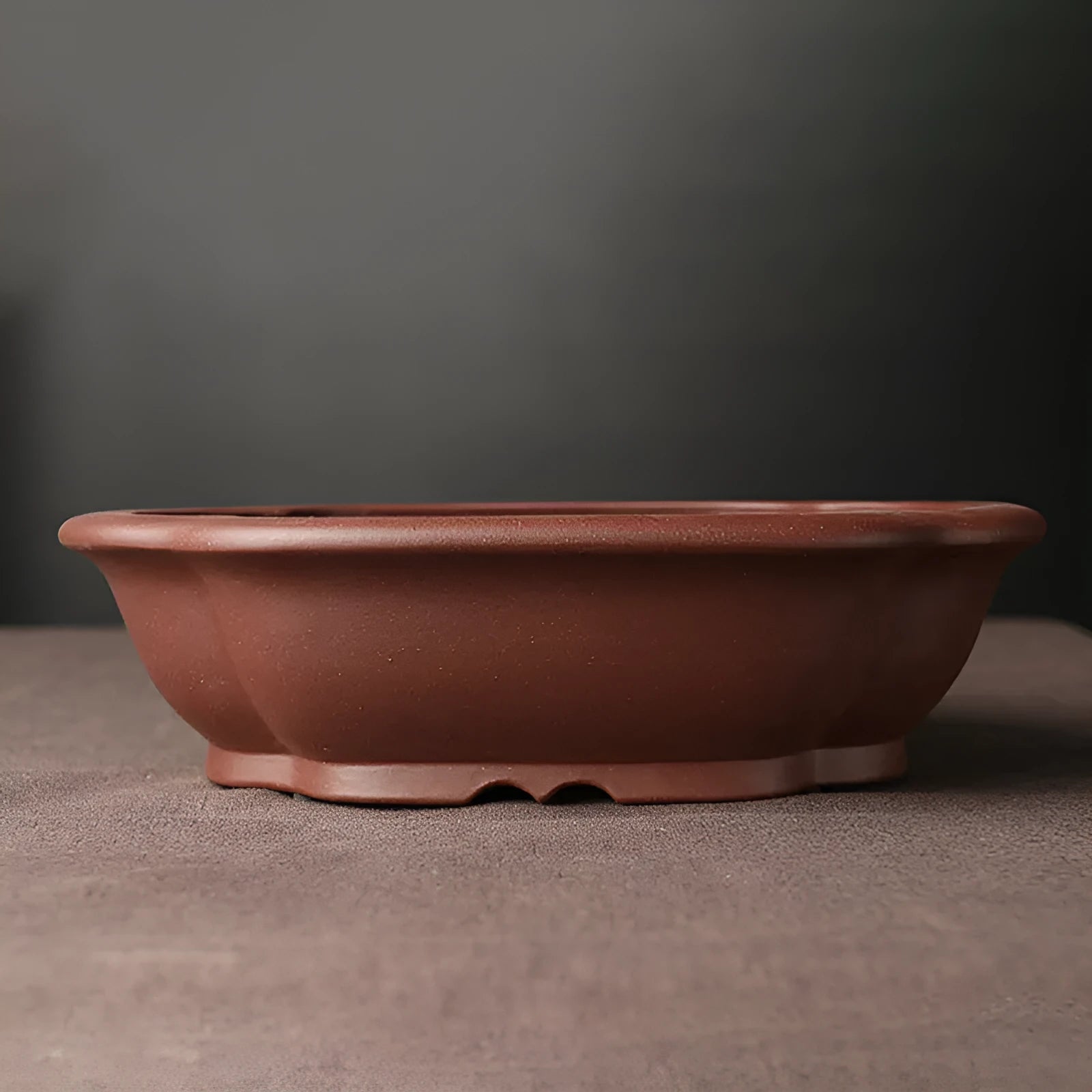 Handmade purple clay bonsai basin with classical Chinese plain design measuring 25×20×7cm