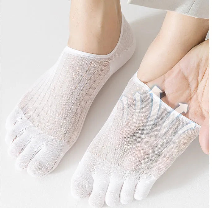 Modal five-finger ultra-thin boat socks in black, dark grey, khaki, light grey and white colours