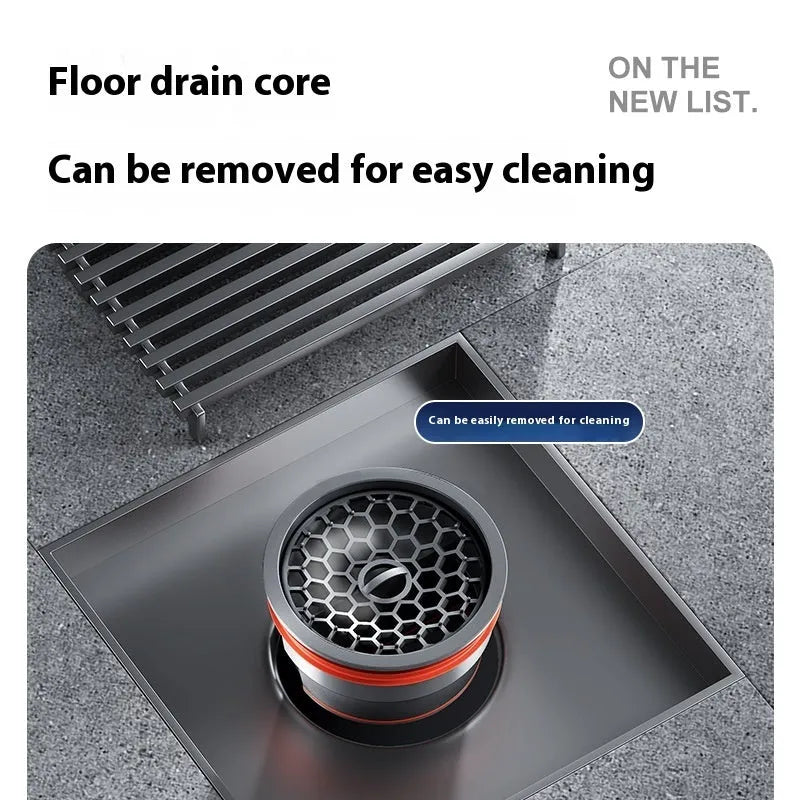 Gun grey 304 stainless steel courtyard floor drain with a 15x15cm ABS plastic core.