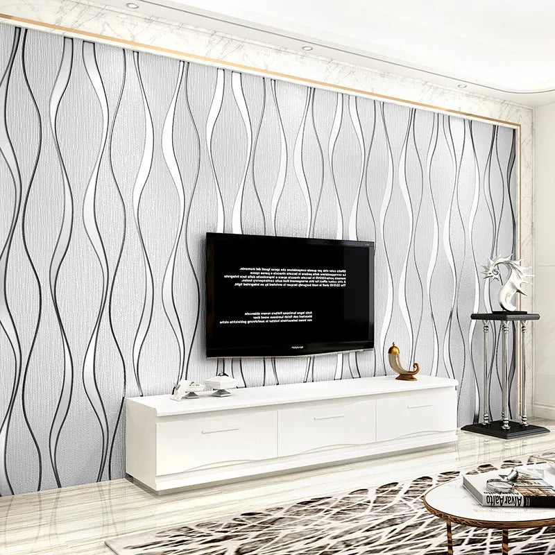 Curve stripe 3D decorative wallpaper in deerskin velvet for video walls
