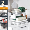 Double-layer kitchen storage rack with removable draining basket in modern design