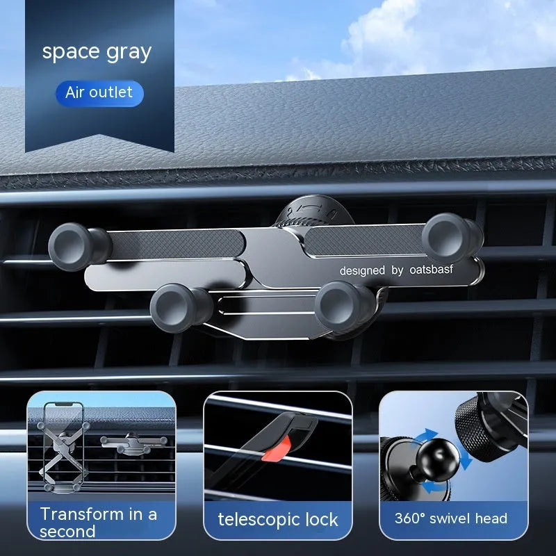 Aluminium alloy car mobile phone holder mounted on vehicle air vent in black finish