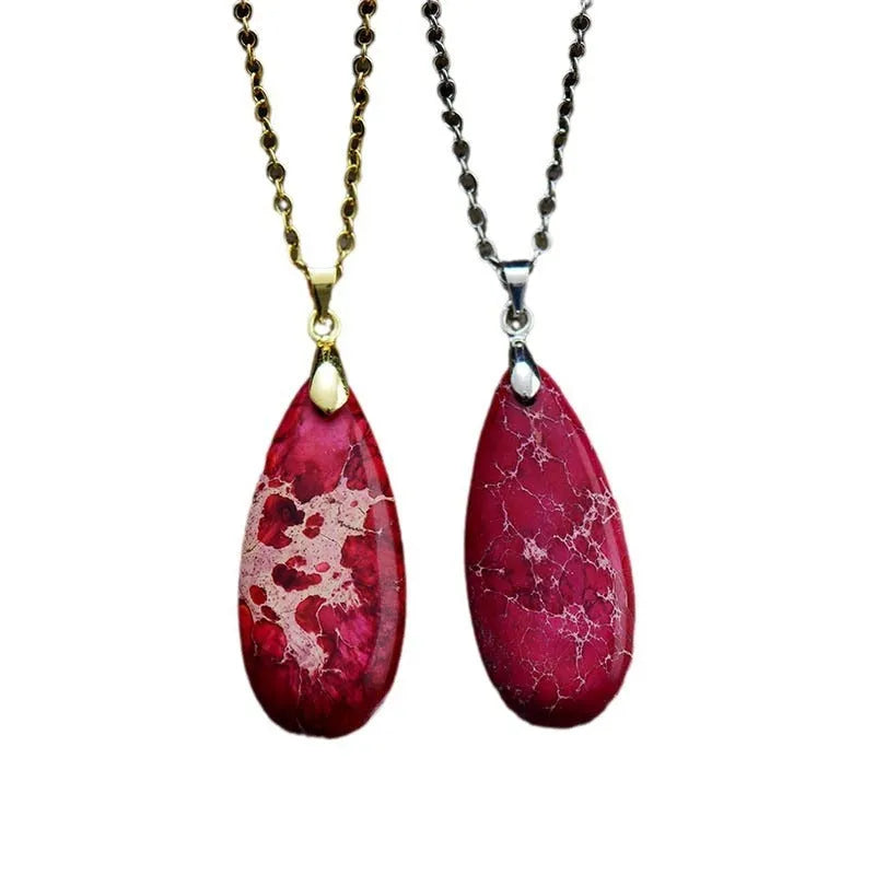 Jade Emperor Stone water drop pendant necklace with gold plated chain in four colour options