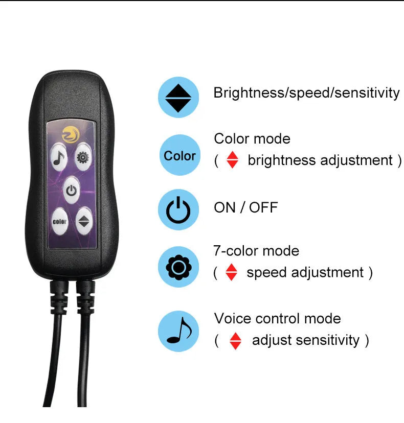 Car LED atmosphere light with USB connection for centre console and instrument panel colour changing illumination