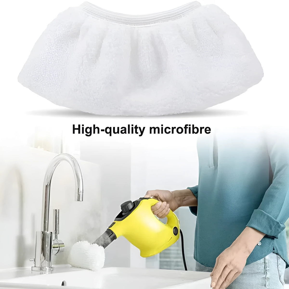 Microfiber mop cloth cover for handheld steam mop 19x8cm white hemming style