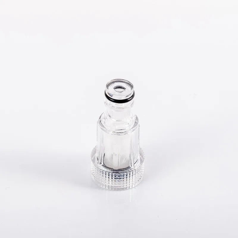 Transparent plastic inlet water joint for Karcher pressure washers, 3cm diameter.