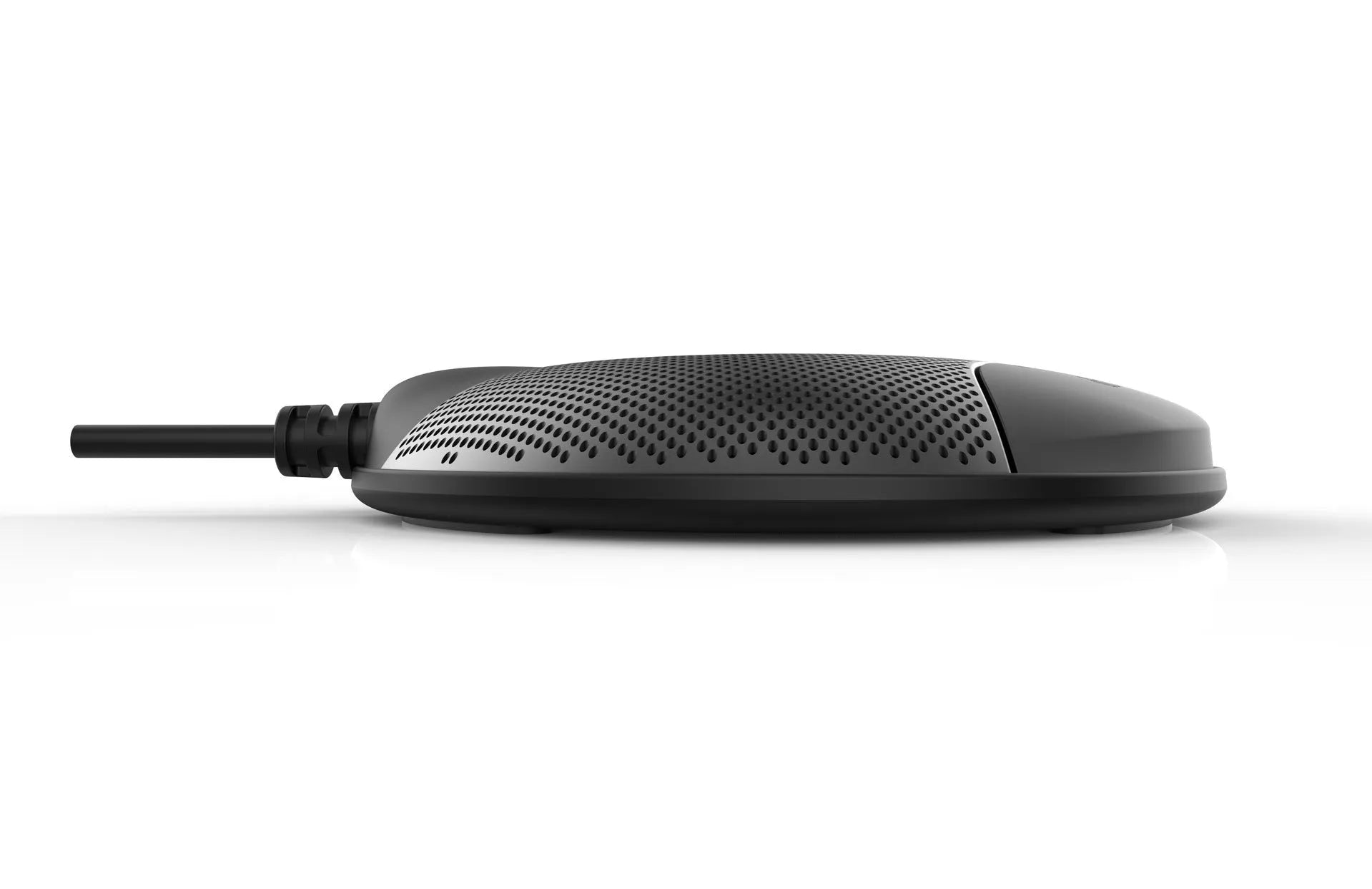 Black USB condenser desktop microphone for conference calls and gaming voice chat
