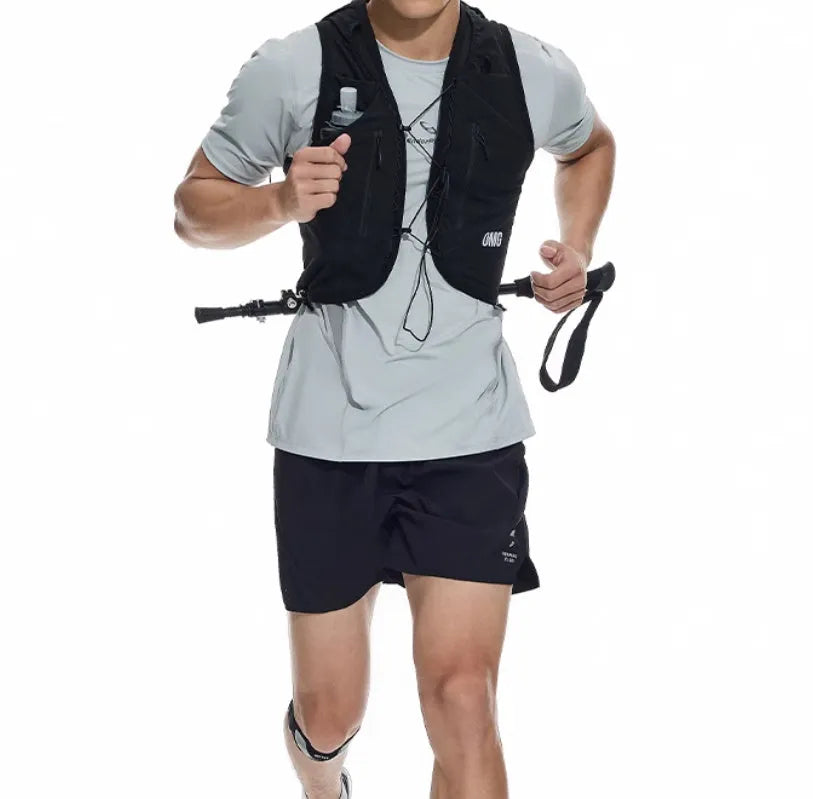 Men's black four-point stretch running shorts with laser-punched stitching detail