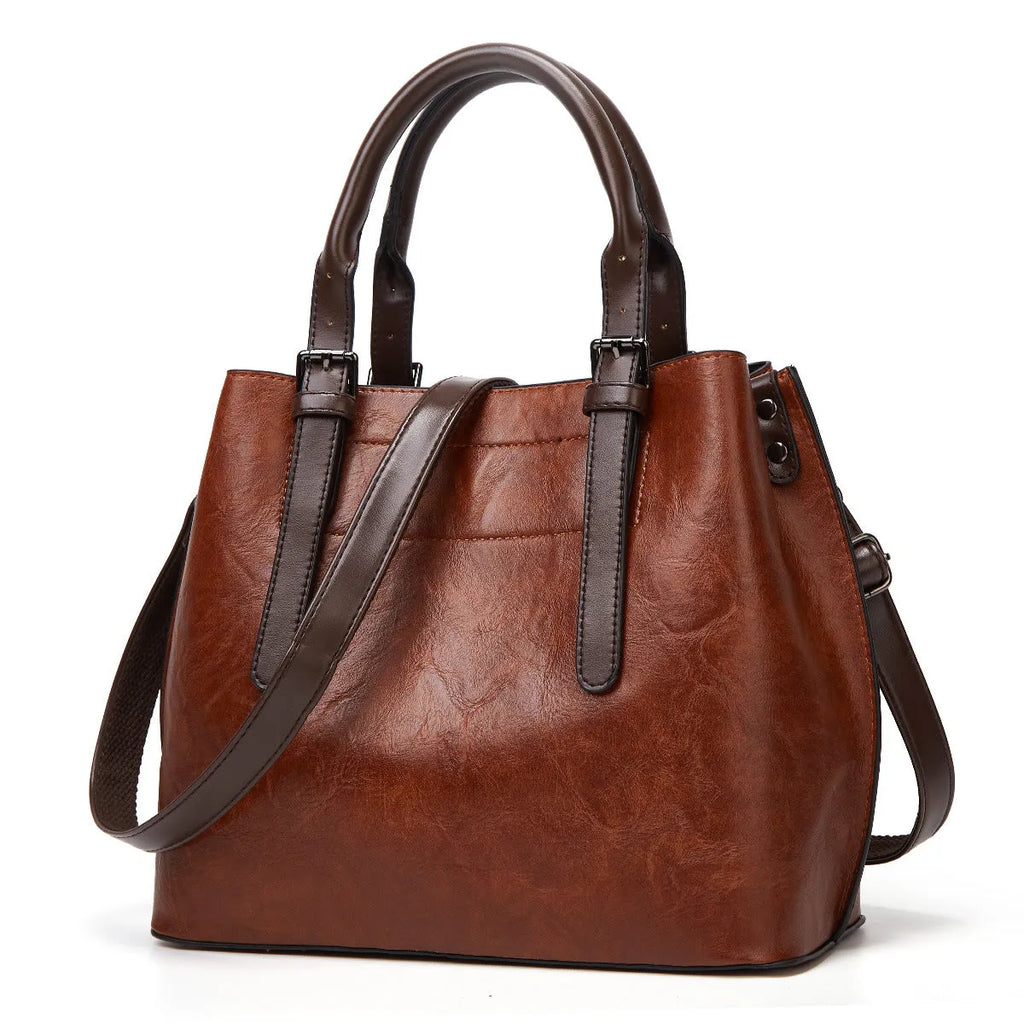 Bright red retro PU handbag with contrast shoulder strap and square vertical shape for women