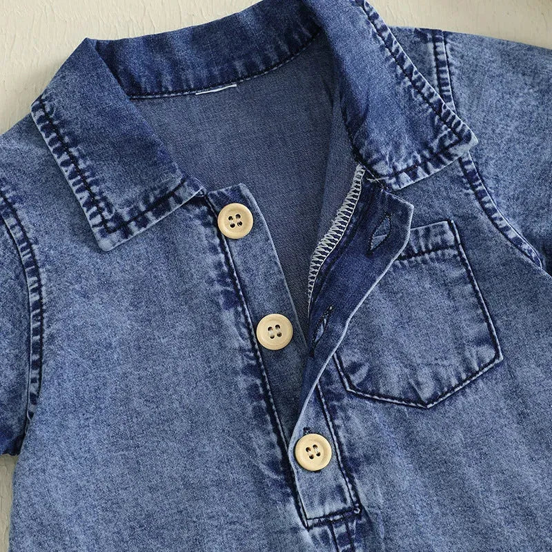 Blue cotton short sleeve rompers for baby boy western style