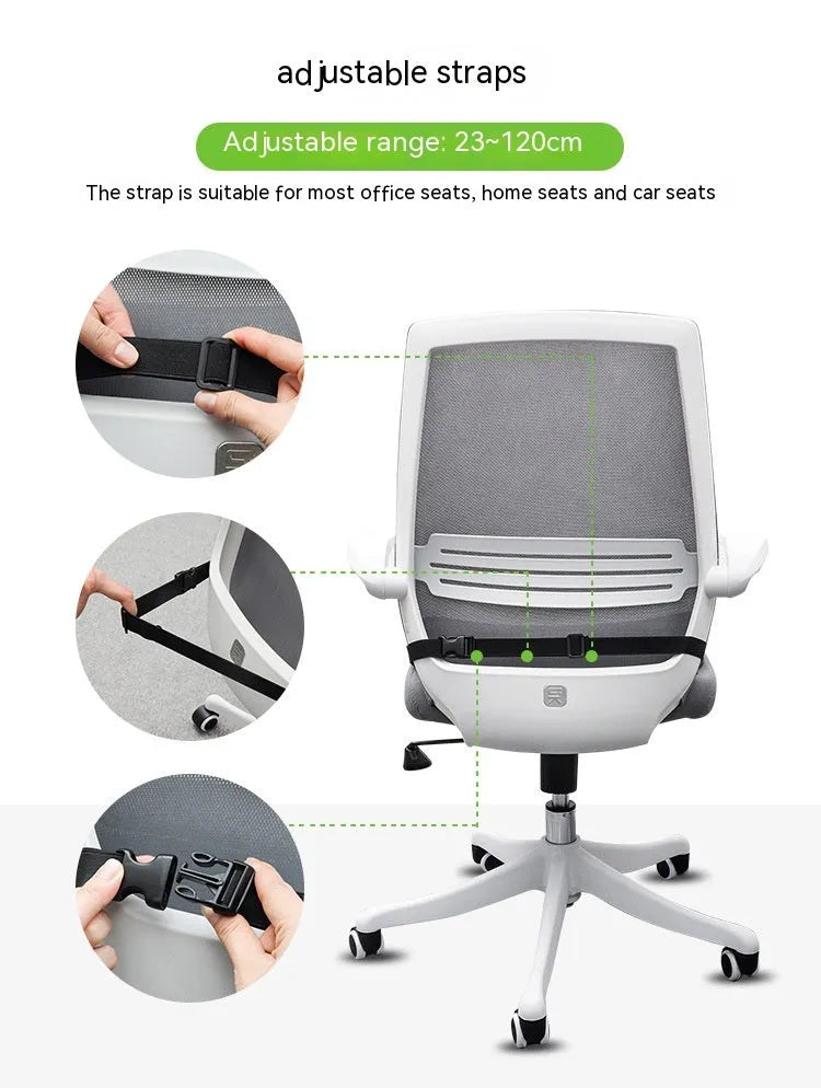 Memory foam car office cushion with adjustable strap in black, grey and creamy white colours