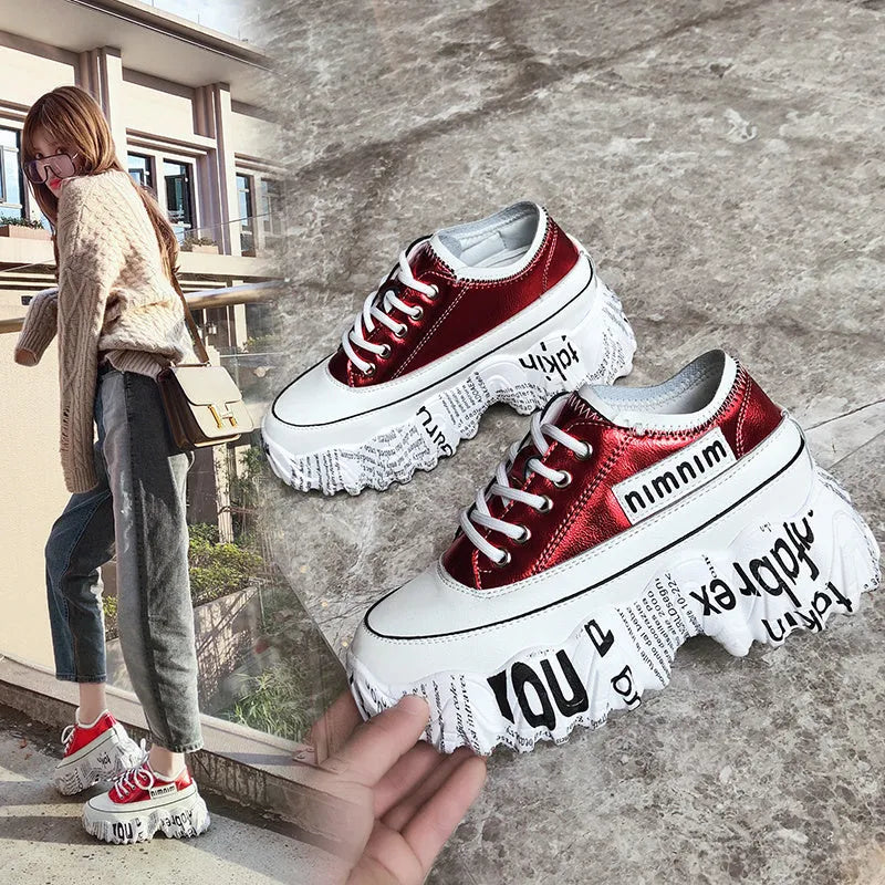 Newspaper Trifle Bottom trendy casual heightening sneakers in black microfibre leather