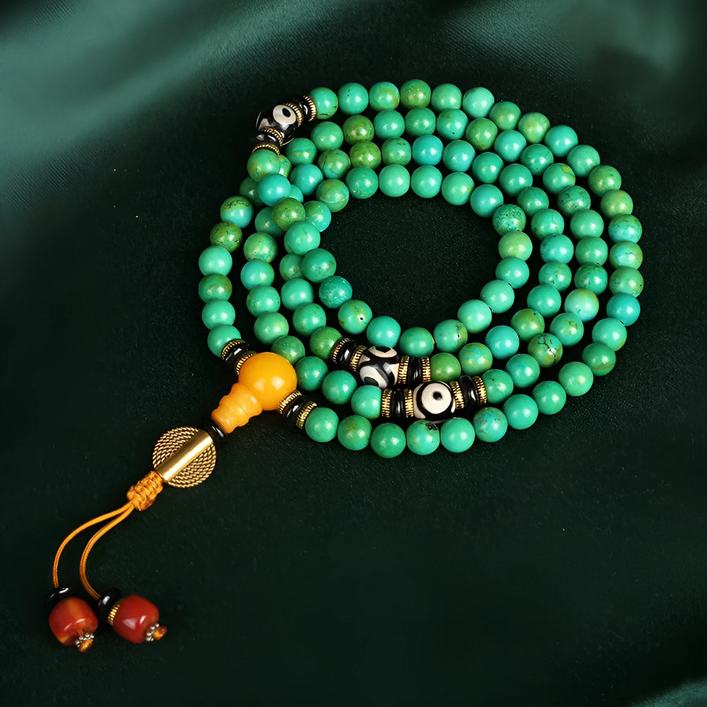 Natural turquoise beaded bracelet with 108 polished 8mm round stones in national style