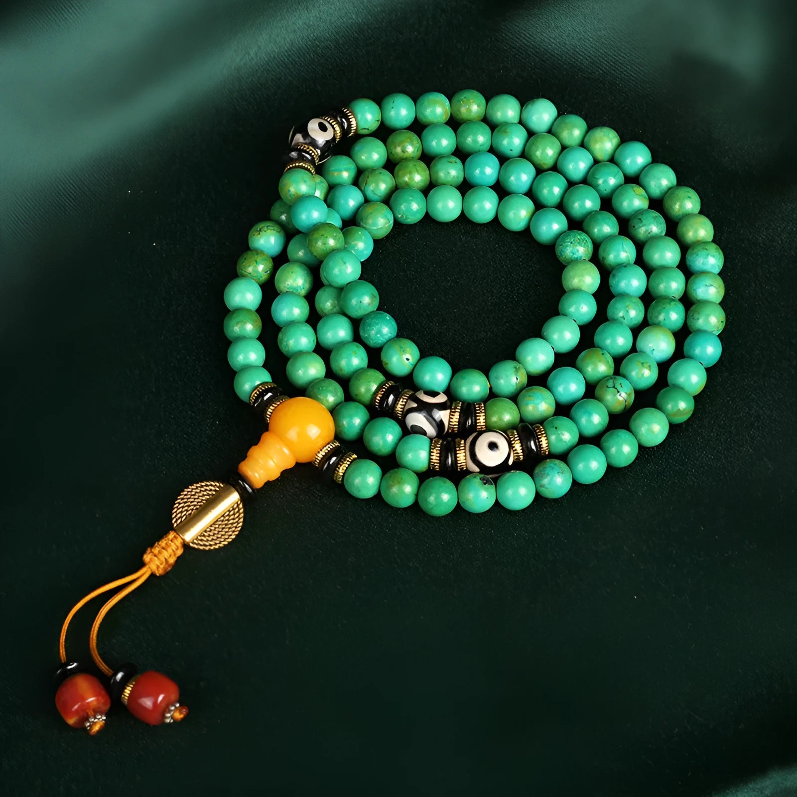 Natural turquoise beaded bracelet with 108 polished 8mm round stones in national style