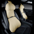 Car neck pillow and lumbar support cushion set with wavy leather embroidery pattern in beige colour