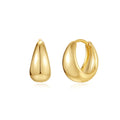 Golden brass diamond earclip earrings with simple geometric round design on white background