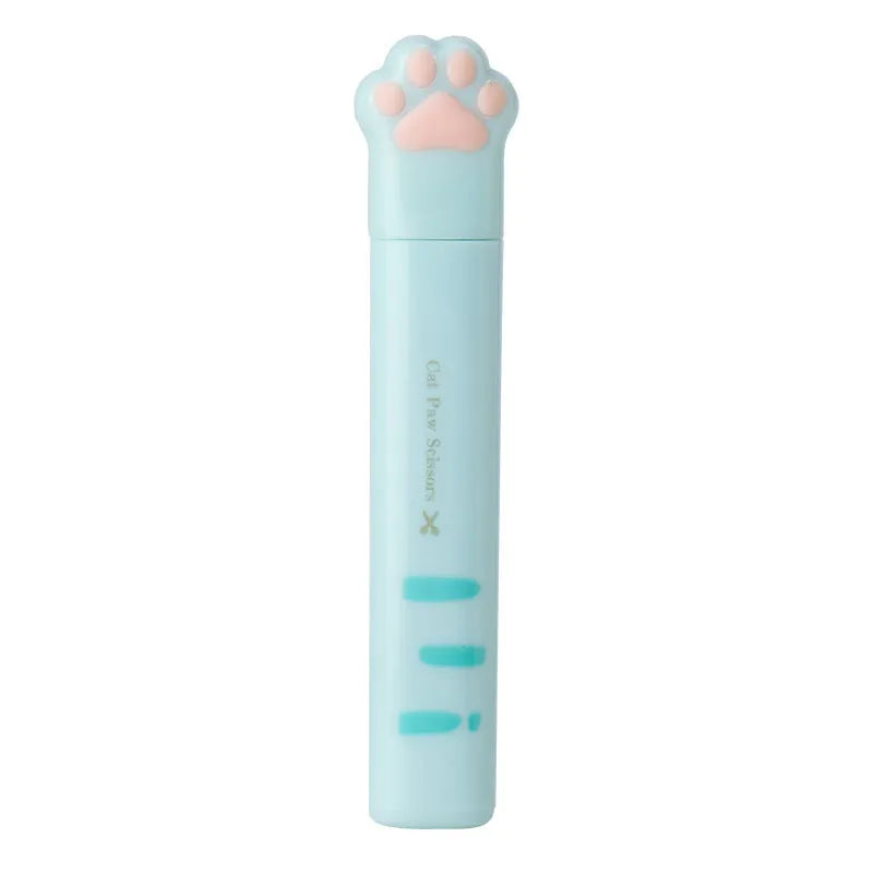 Cat paw mini folding scissors in pink, white, black, and blue colours showing closed and open positions