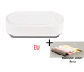 White portable ultrasonic cleaning machine with stainless steel tank and touch button.