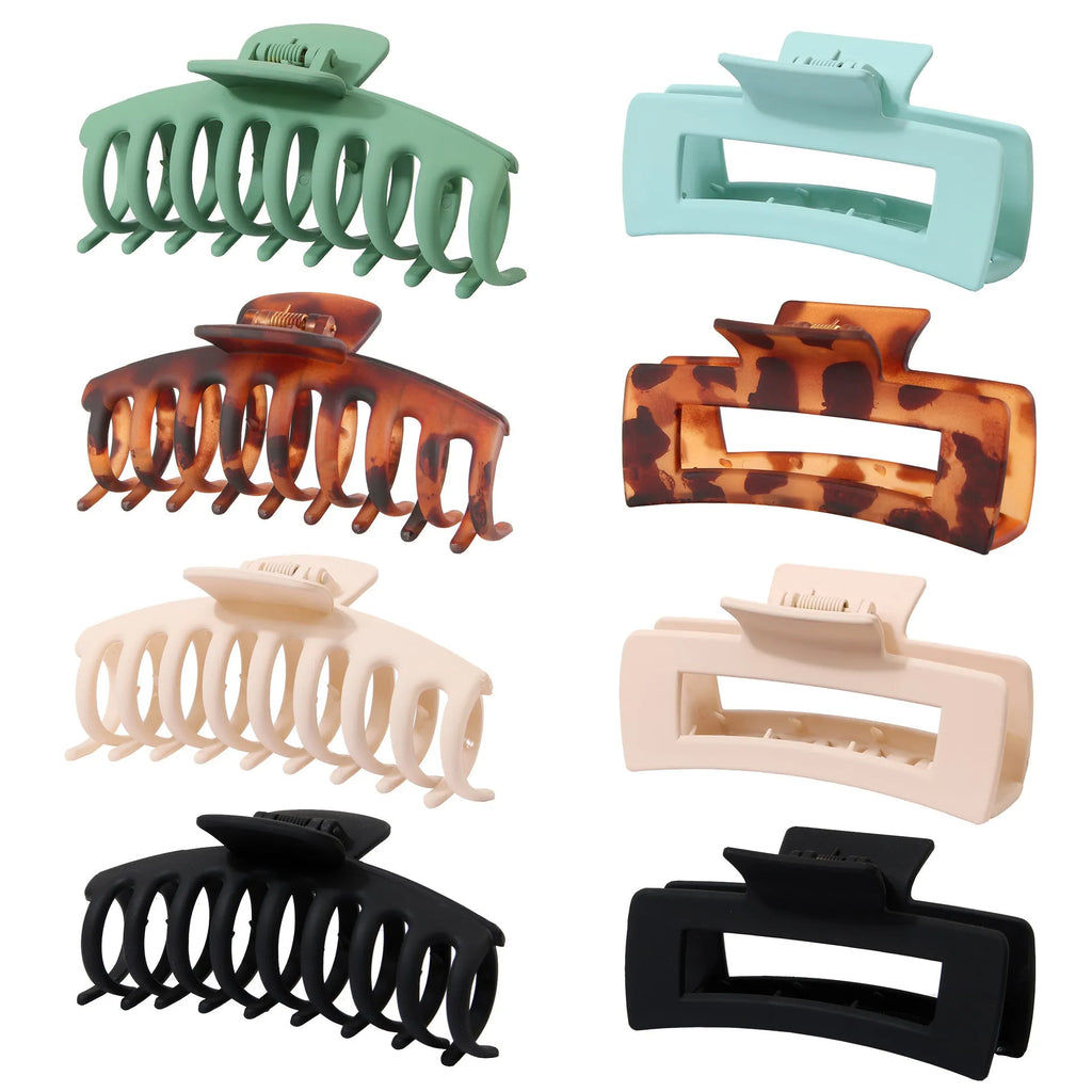 Six nude plastic hair clips with frosted finish and pointed toe quadrilateral design
