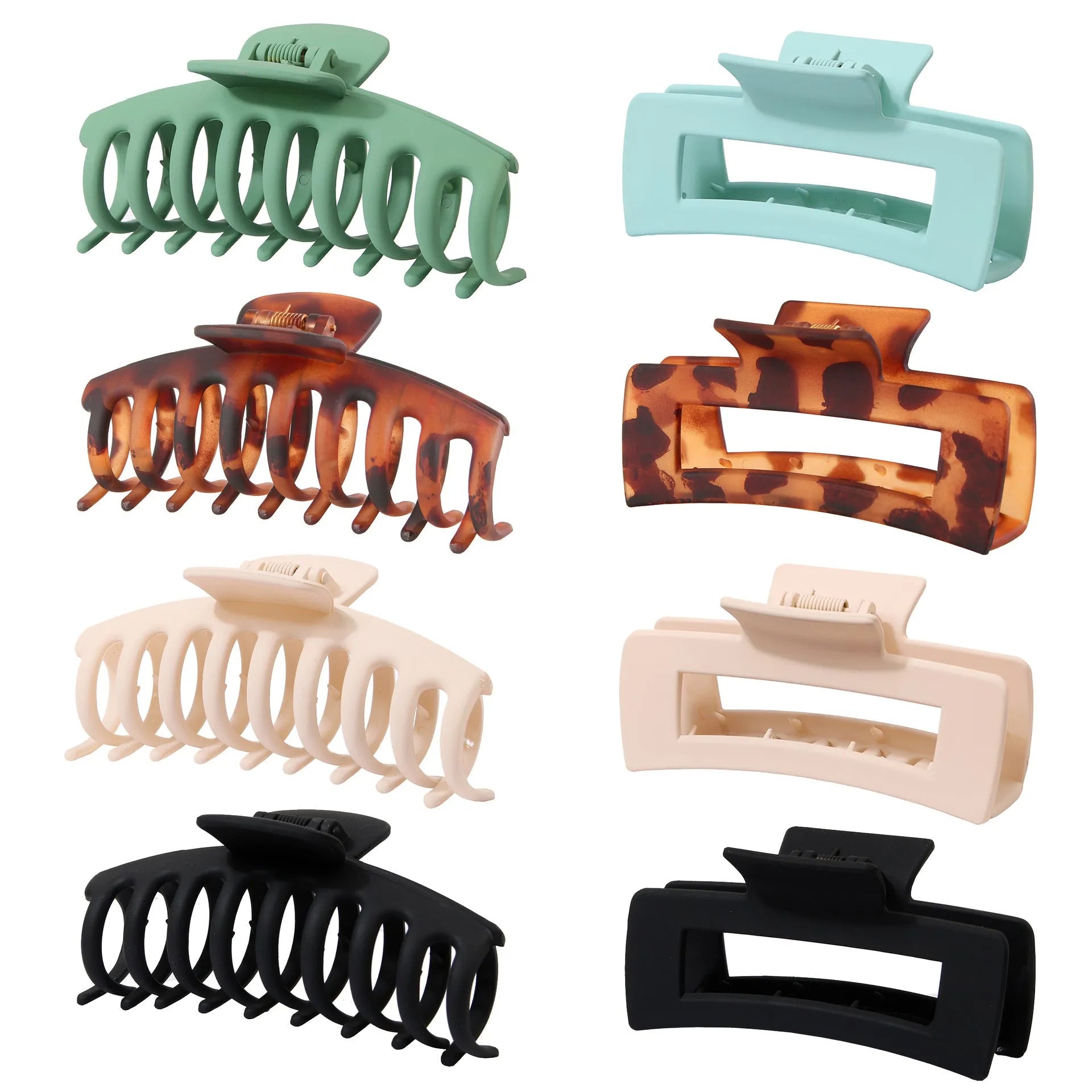 Six nude plastic hair clips with frosted finish and pointed toe quadrilateral design