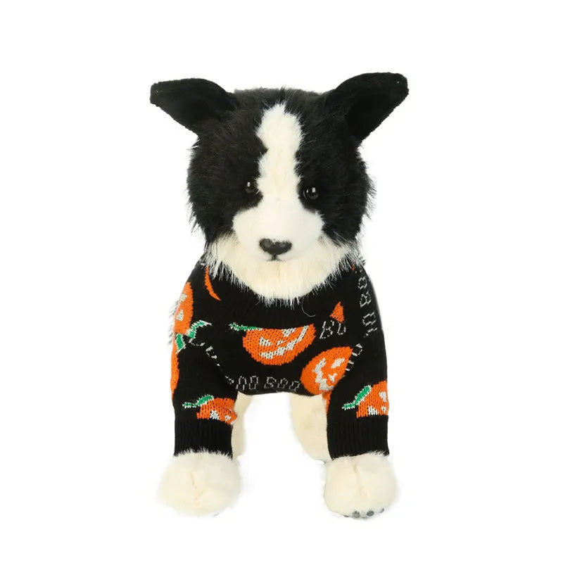 Halloween dog sweater with pumpkin pattern on black polyester fabric