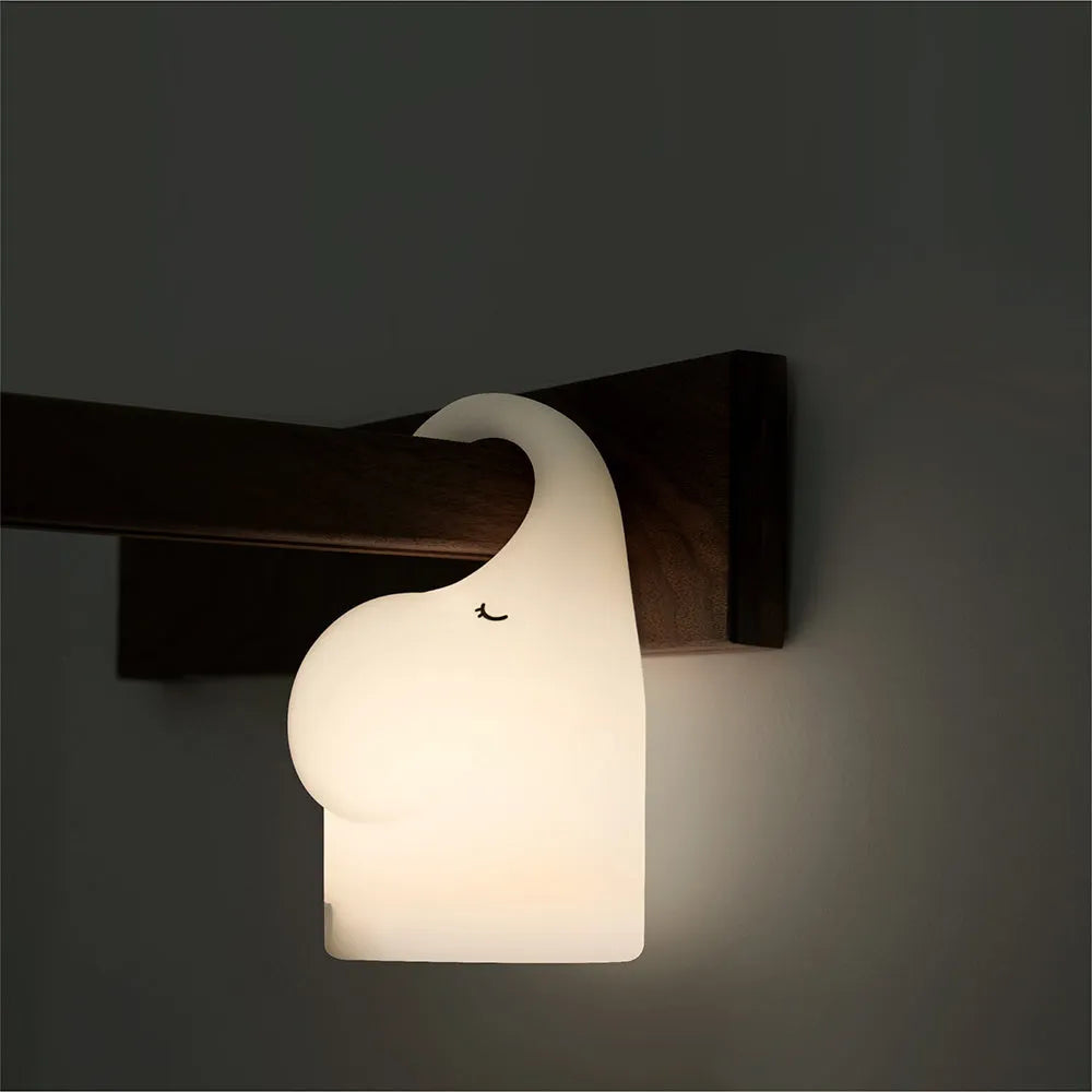 Elephant silicone night light with USB port and warm white LED illumination