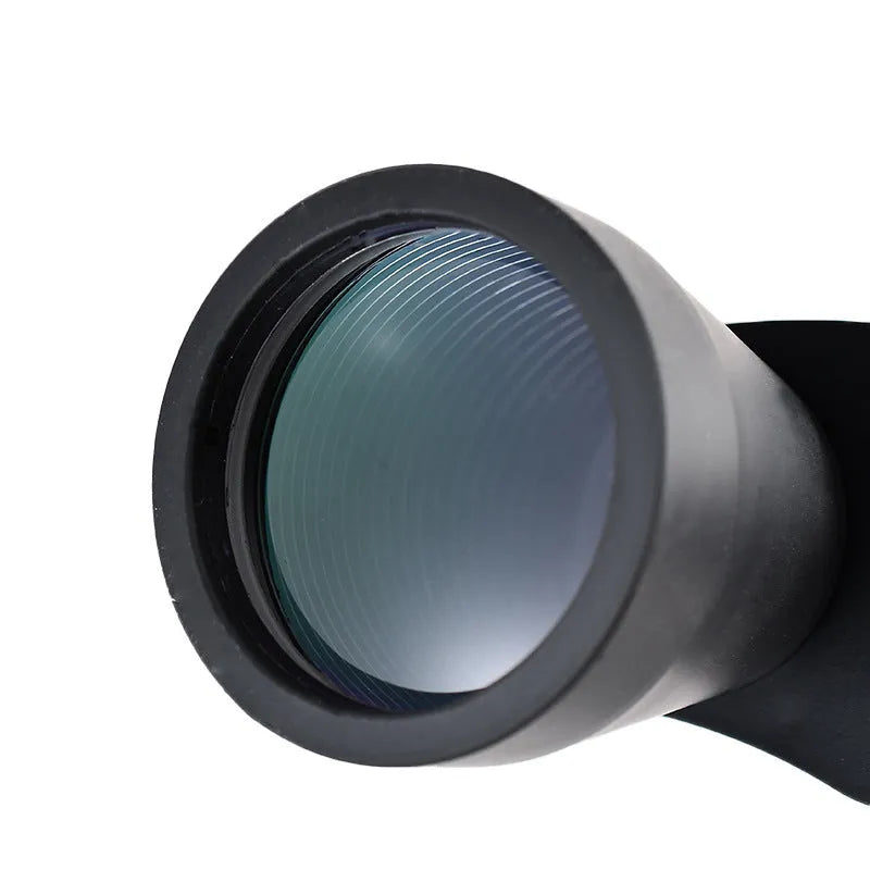 Black outdoor zoom binoculars with large 100mm objective lenses, shown adjusted to high magnification.