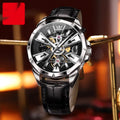 Men's automatic mechanical watch with hollow dial design and stainless steel case