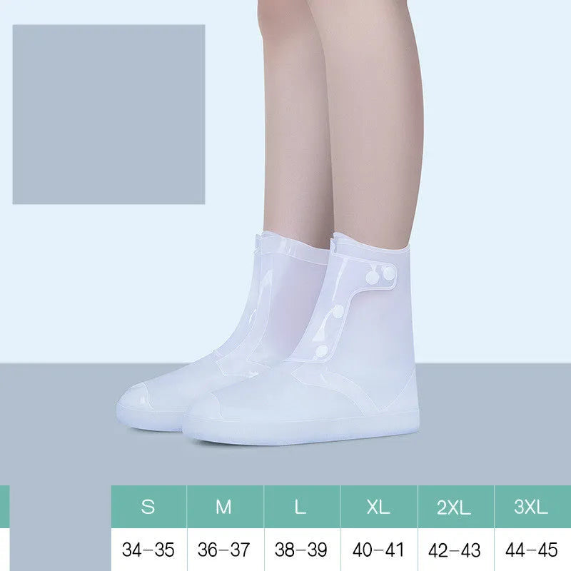 White PVC women's waterproof shoe covers high top design with reusable construction for rain protection