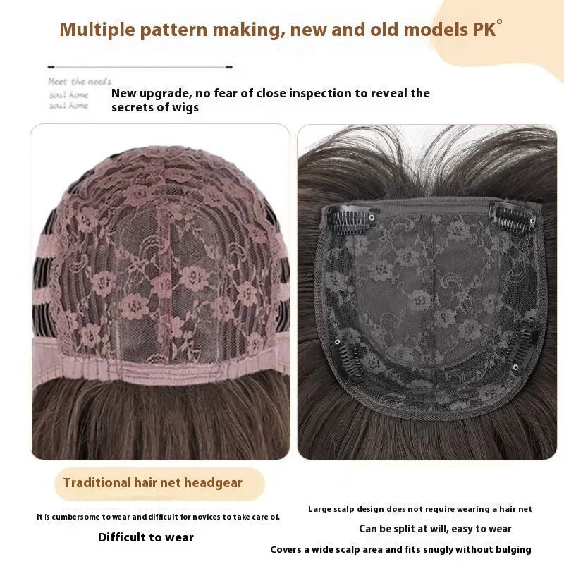 Black long straight full-head women's wig with high-layered cut and integrated hair net